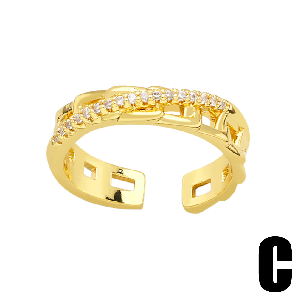 Simple Geometric Leaf Design Gold Plated Zircon Open Ring