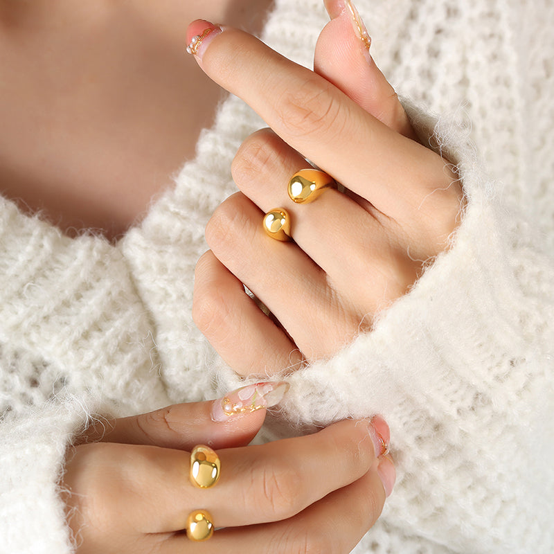 Minimalist Geometric Gold Plated Adjustable Open Ring