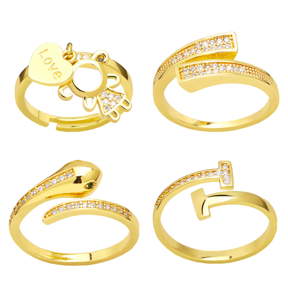 Simple Irregular Snake Gold Plated Zircon Open Ring for Women