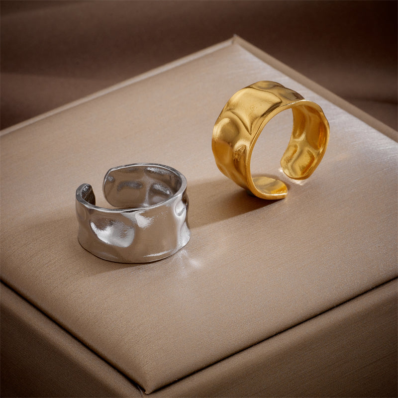 Minimalist Irregular Titanium Steel Open Ring - Gold Plated Copper Statement Ring