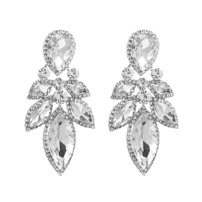 Elegant Geometric Leaf Rhinestone Drop Earrings for Women