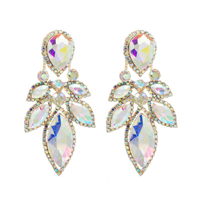 Elegant Geometric Leaf Rhinestone Drop Earrings for Women