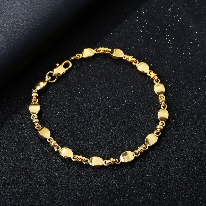 Simple Style 18K Gold Plated Leaf Titanium Steel Bracelet Necklace Set