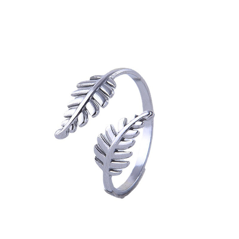 Simple Leaf Design Titanium Steel Open Ring