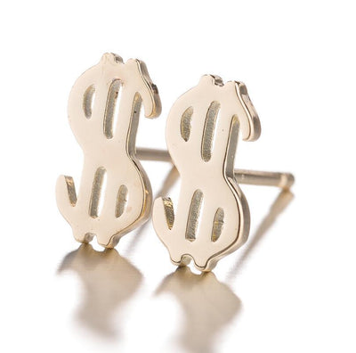 Simple Style Stainless Steel Cat Elephant Dollar Symbol Hollow Out Stud Earrings