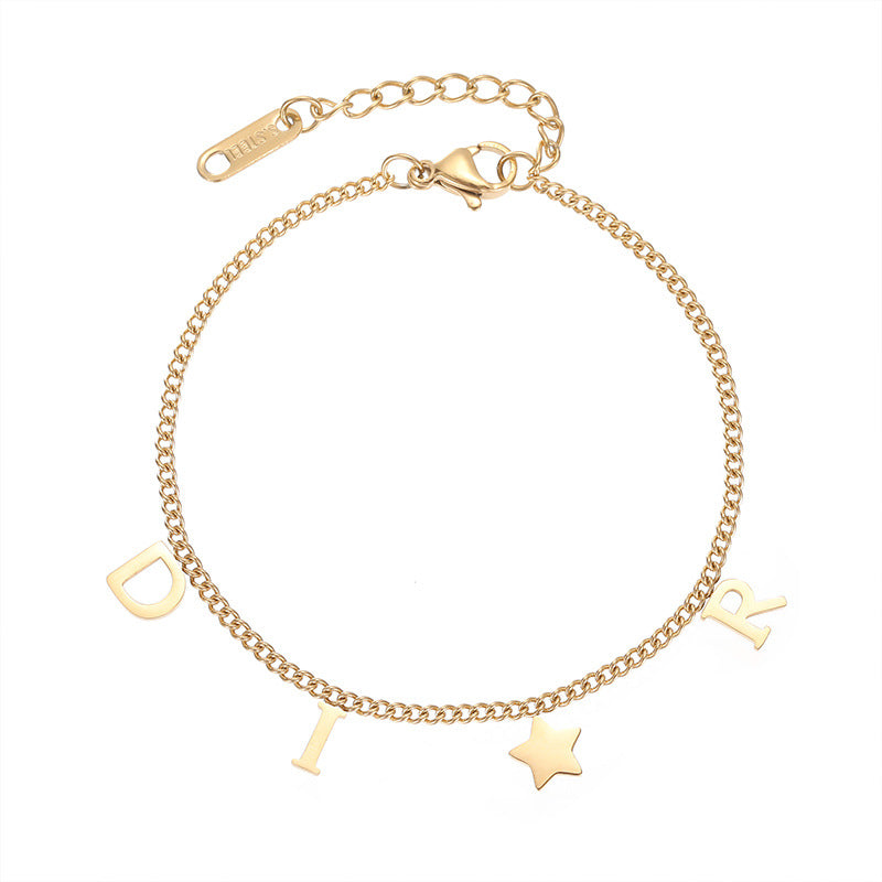 Simple Style Letter Star Titanium Steel Bracelet 18k Gold Plated Trendy Design