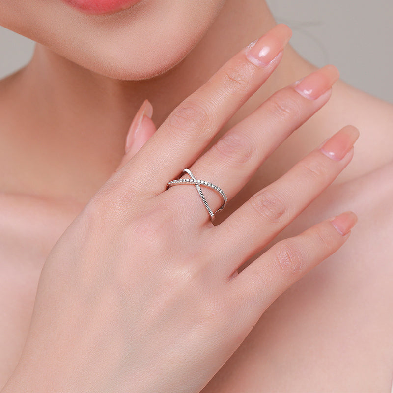 Minimalist Zircon Inlay Rhodium Plated Adjustable Open Ring