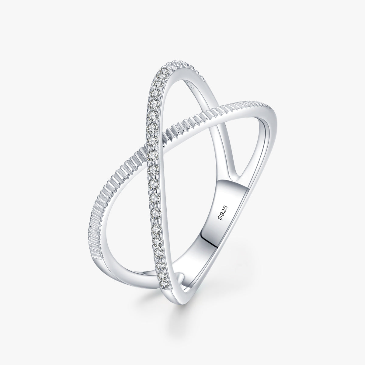 Minimalist Zircon Inlay Rhodium Plated Adjustable Open Ring