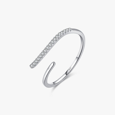 Simple Geometric Line Zircon Inlay Sterling Silver Open Ring