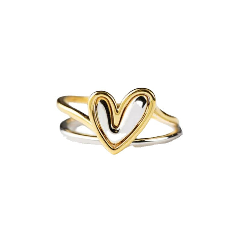 Simple Style Heart Shape Sterling Silver Plated Adjustable Ring Set