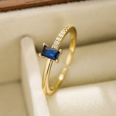 Simple Geometric Zircon 18K Gold Plated Open Ring