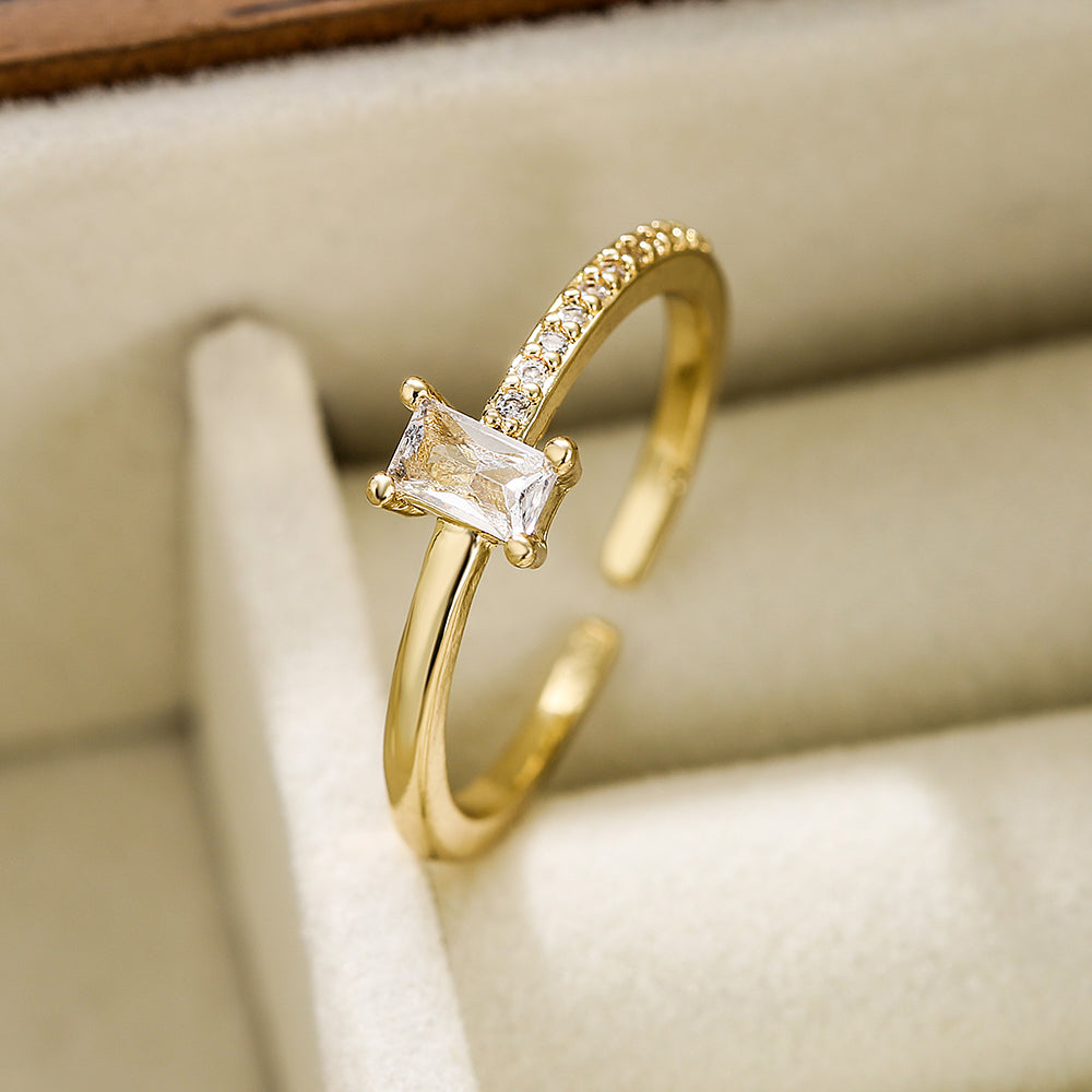 Simple Geometric Zircon 18K Gold Plated Open Ring