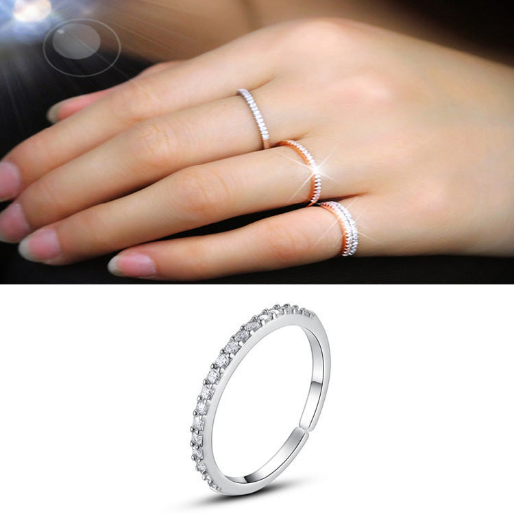 Simple Style Gold Plated Zircon Ring with 925 Sterling Silver Band