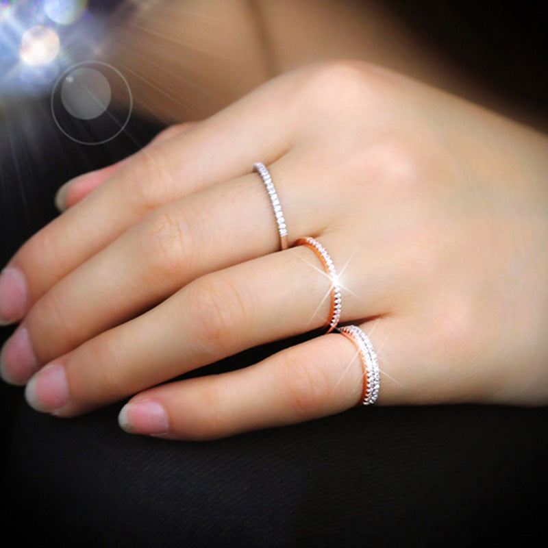 Simple Style Gold Plated Zircon Ring with 925 Sterling Silver Band