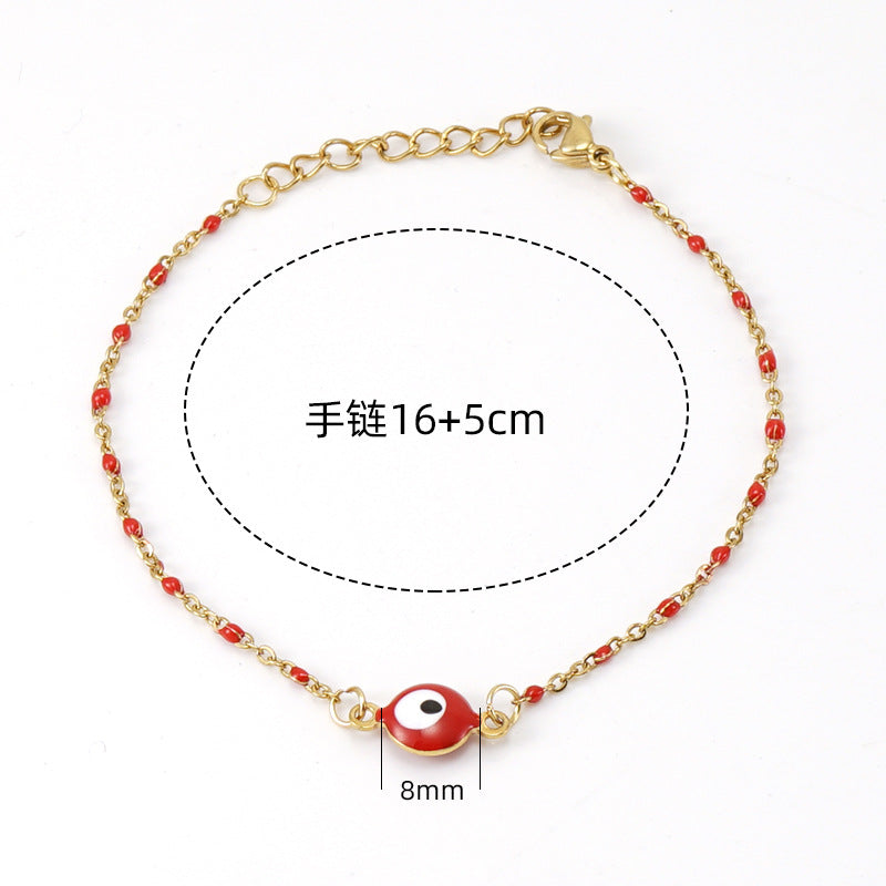 Simple Style Red Evil Eye Stainless Steel Bracelet