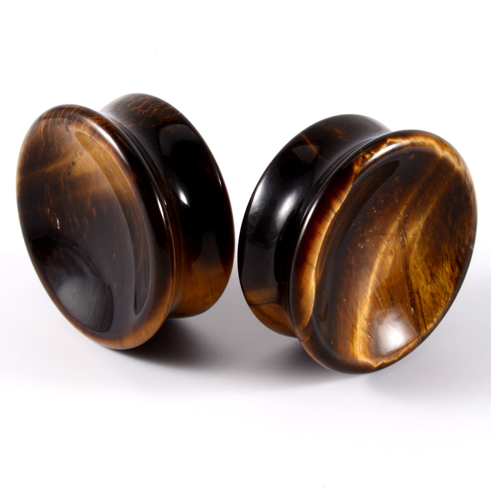 Simple Round Tiger Eye Stone Ear Expander 6-16mm