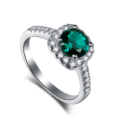 Simple Elegant Adjustable Silver Plated Zircon Ring with Blue-Green Moissanite