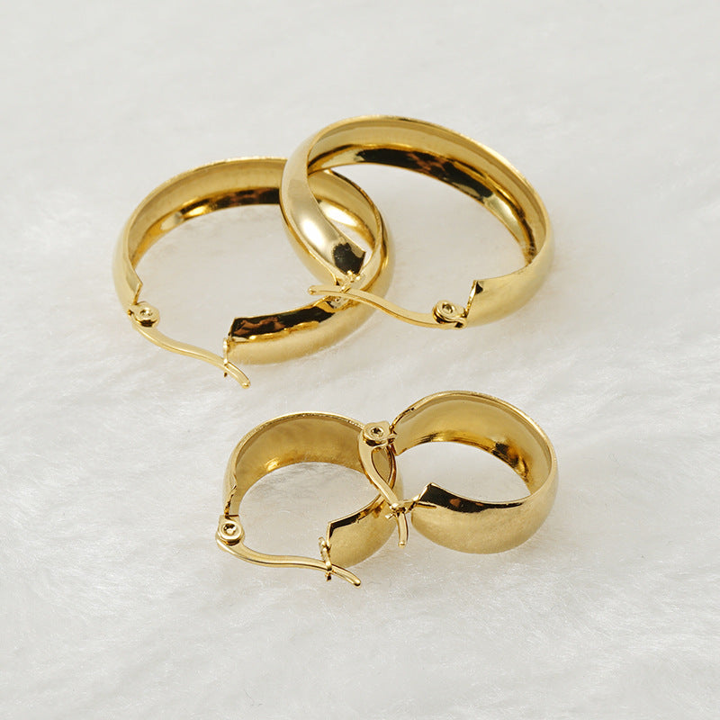 Simple Style Round Stainless Steel Hoop Earrings Gold Plated Stainless Steel Earrings