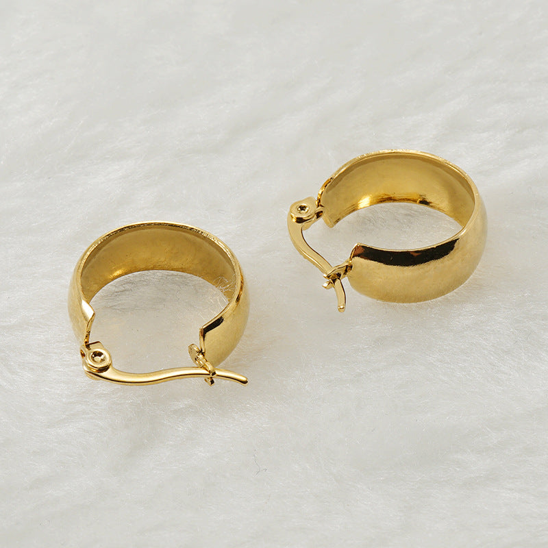 Simple Style Round Stainless Steel Hoop Earrings Gold Plated Stainless Steel Earrings