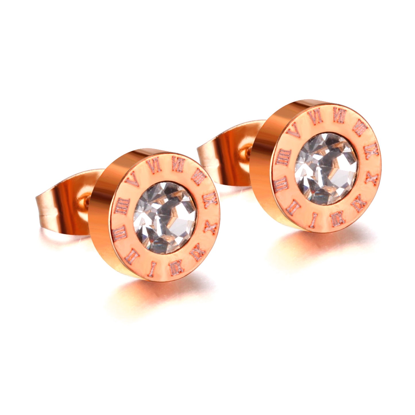 Simple Zircon Stainless Steel Stud Earrings Set