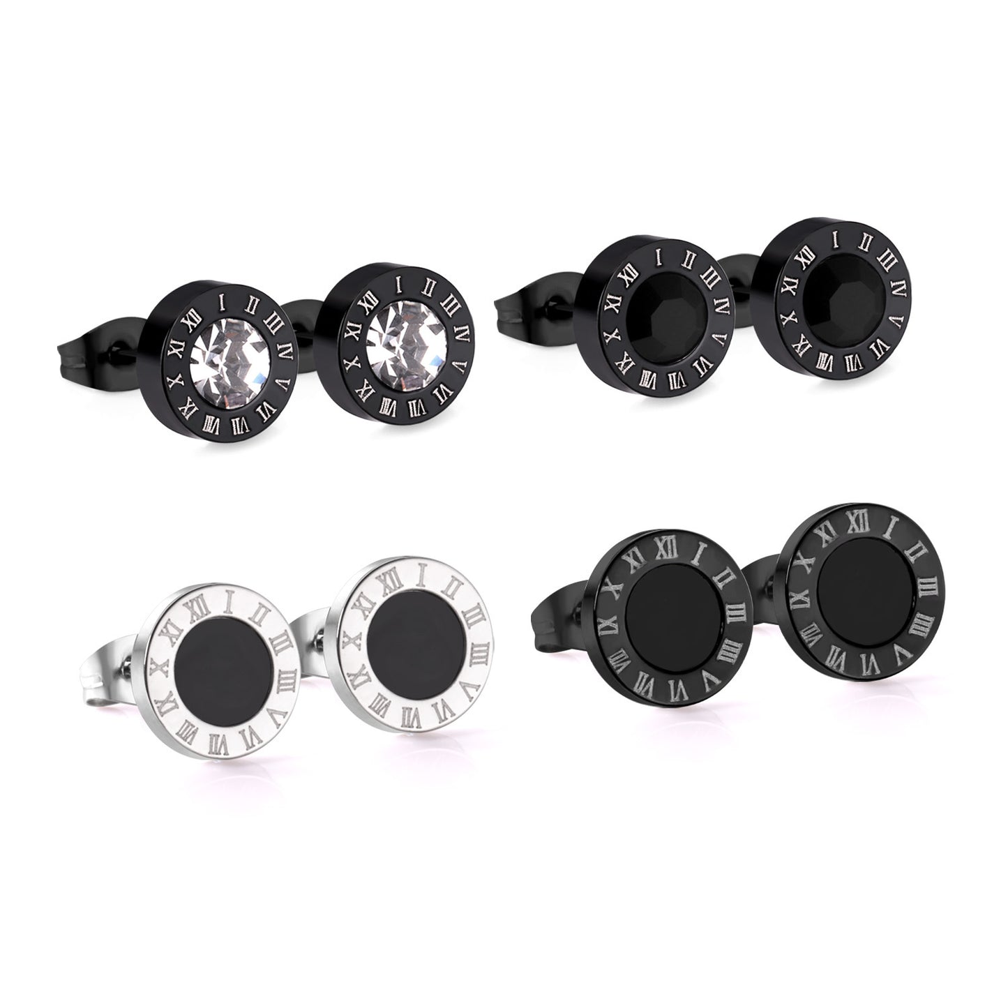 Simple Zircon Stainless Steel Stud Earrings Set