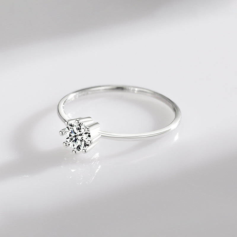 Simple Style Sterling Silver Zircon Inlay Rhodium Plated Ring