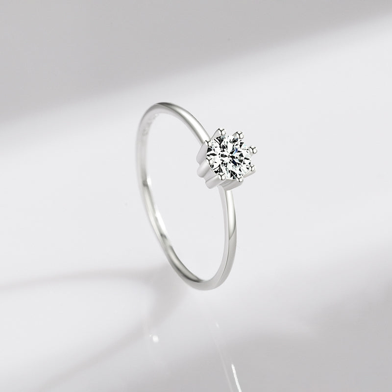 Simple Style Sterling Silver Zircon Inlay Rhodium Plated Ring