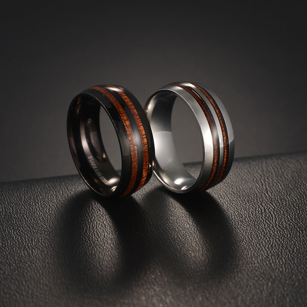 Simple Style Titanium Steel Couple Rings with Epoxy Finish