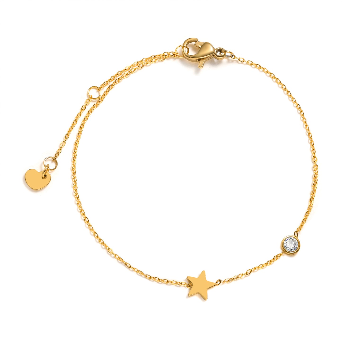 Minimalist Titanium Steel Bracelet with Rhinestones and Celestial Charms - 18K Gold Plated Women's Fashion Accessory