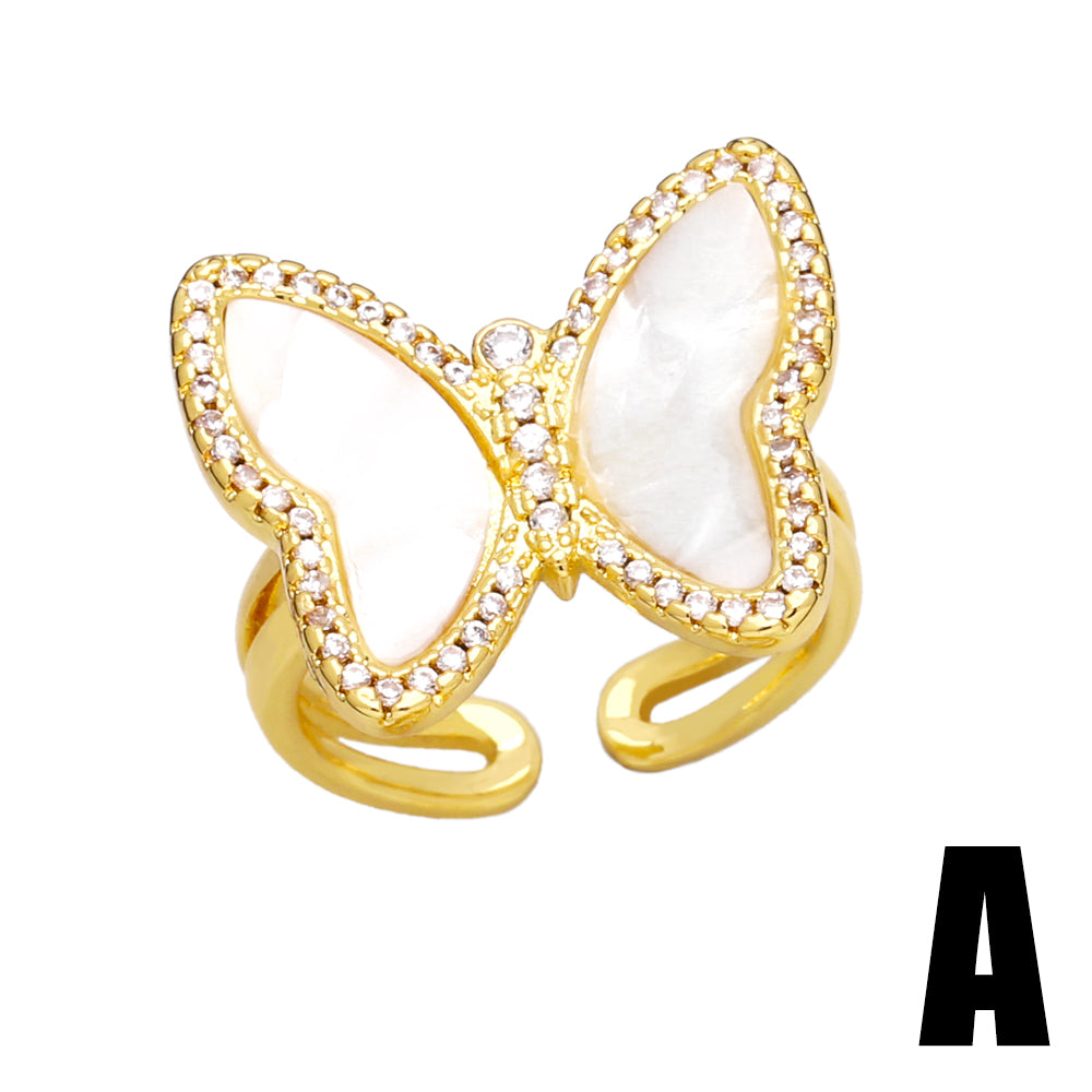 Simple Style Shiny Butterfly 18K Gold Plated Open Ring