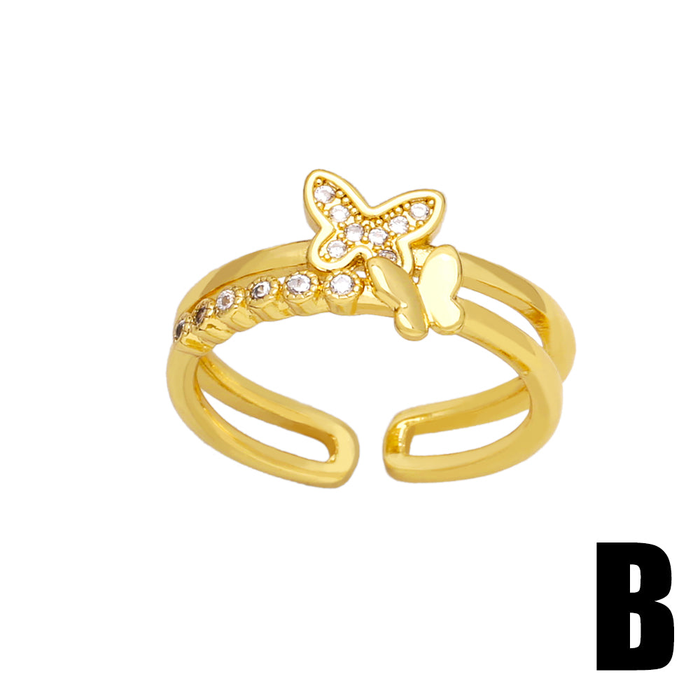 Simple Style Shiny Butterfly 18K Gold Plated Open Ring