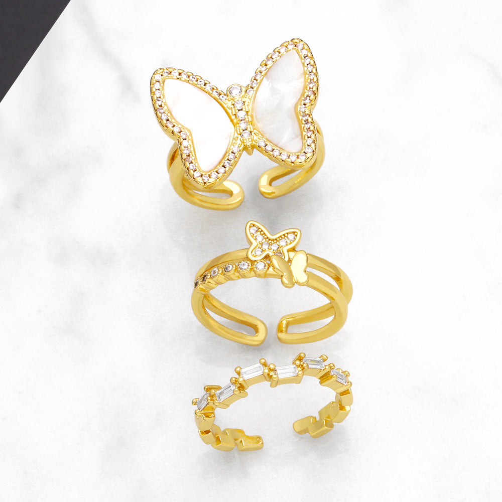 Simple Style Shiny Butterfly 18K Gold Plated Open Ring