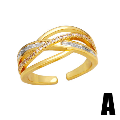 Simple Style Irregular Heart Shape Zircon Inlay 18K Gold Plated Open Ring