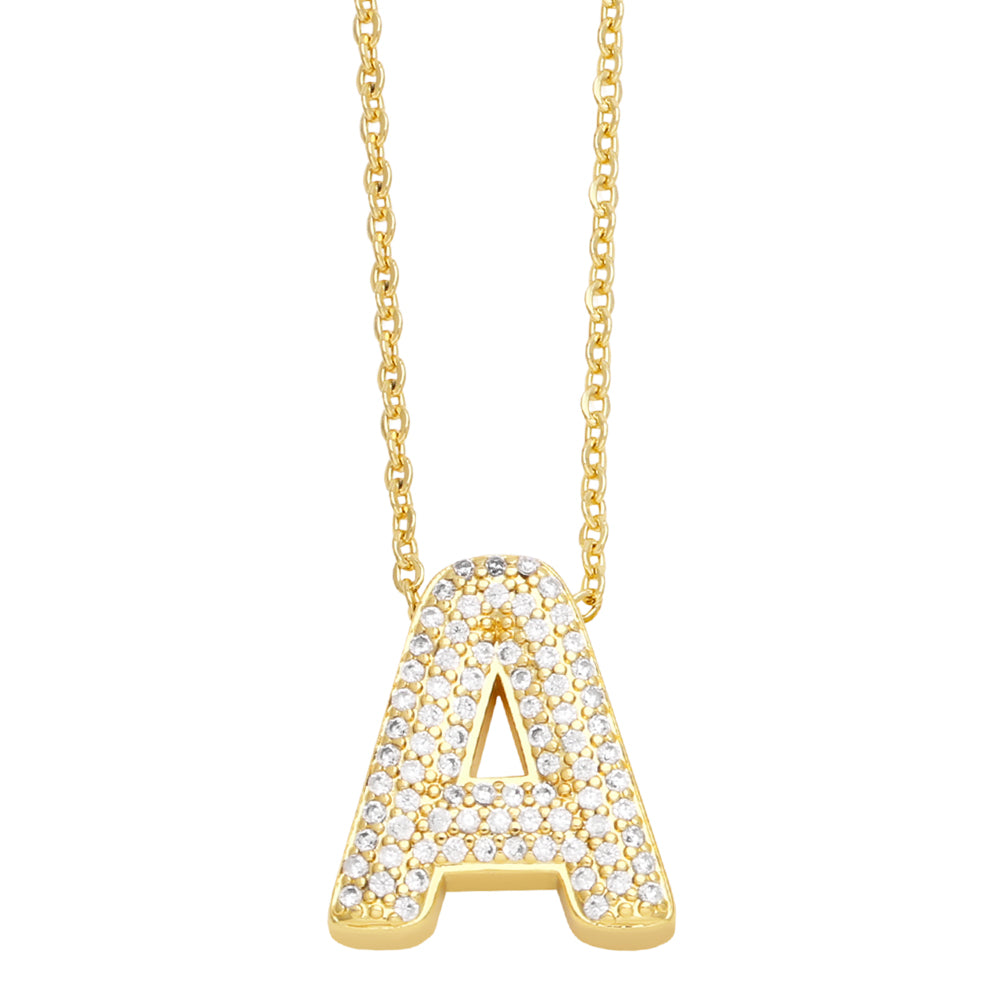 Simple Style Shiny Letter Stainless Steel Copper Plating Inlay Zircon 18K Gold Plated Pendant Necklace