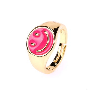 Simple Style Smiley Face Copper Enamel Plating Gold Plated Open Ring