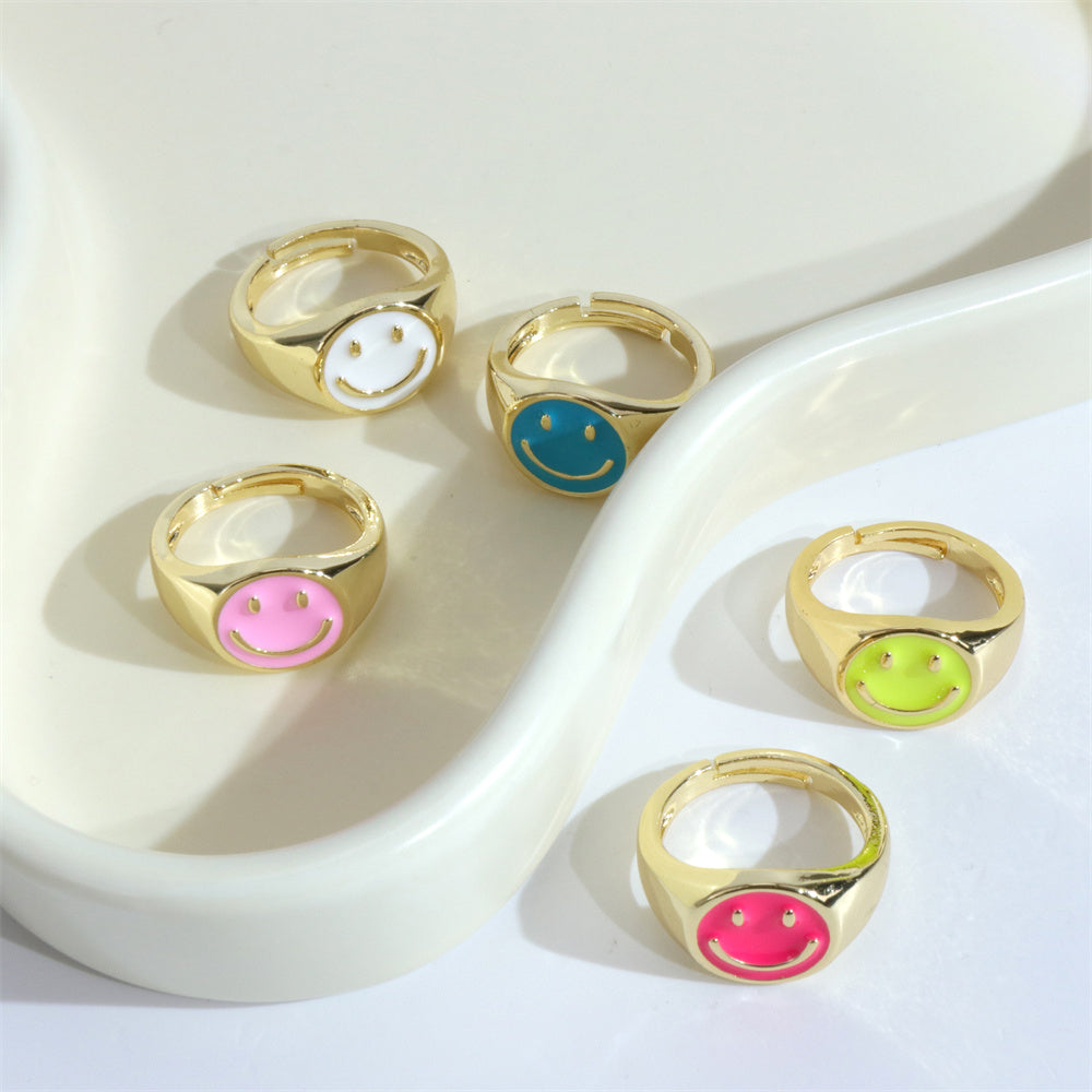 Simple Smiley Face Gold Plated Open Ring for Women