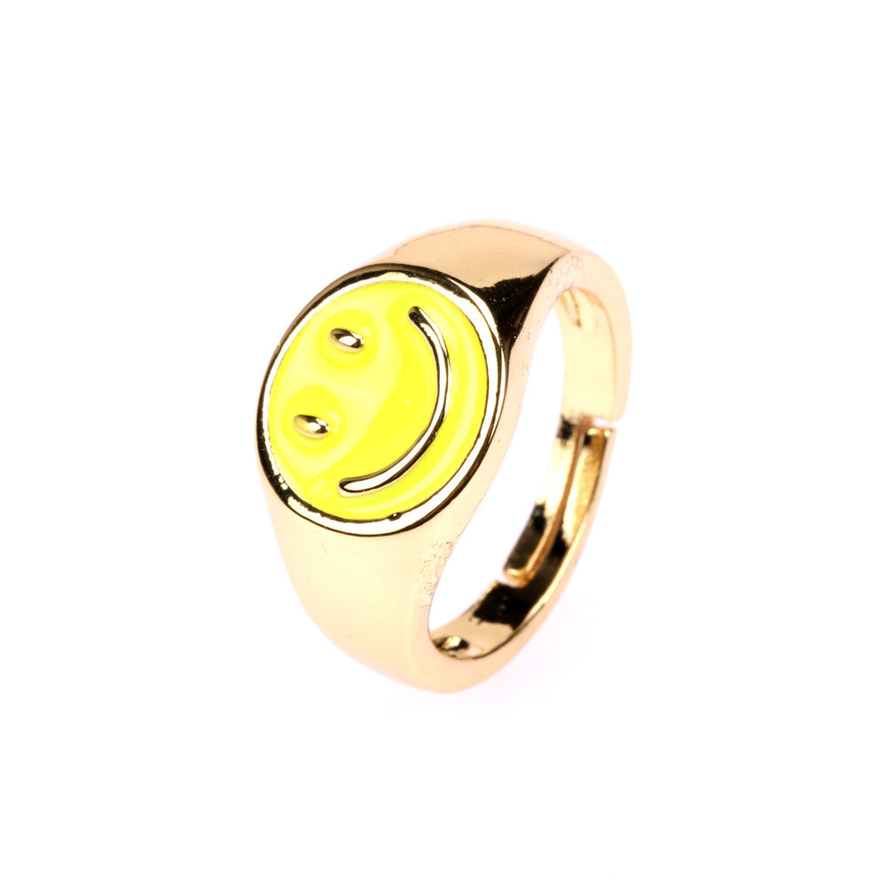 Simple Smiley Face Gold Plated Open Ring for Women