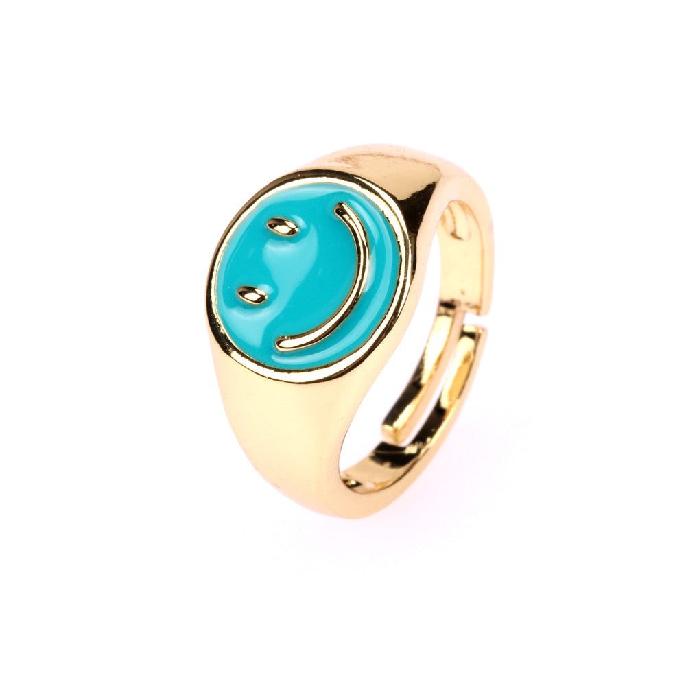 Simple Smiley Face Gold Plated Open Ring for Women