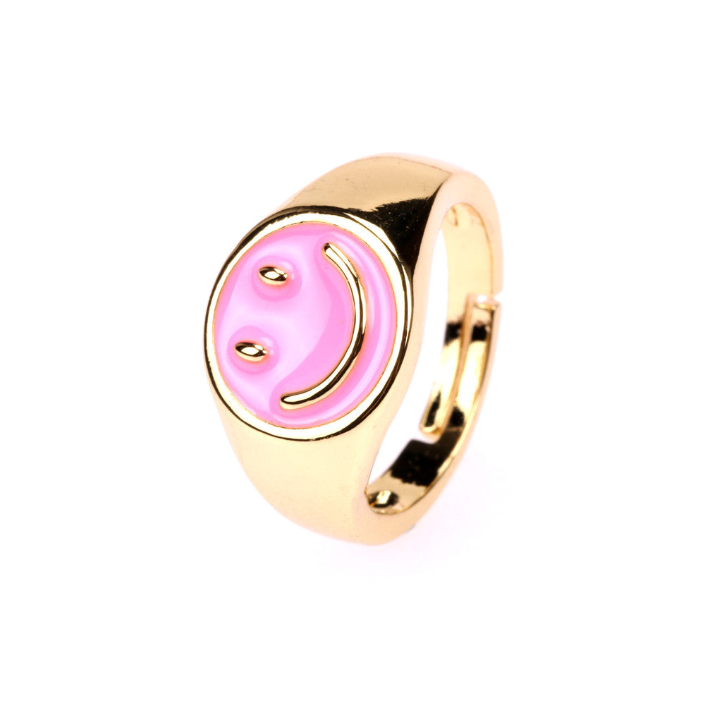 Simple Smiley Face Gold Plated Open Ring for Women