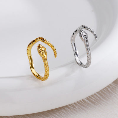 Simple Snake Design Gold Plated Adjustable Ring for Women