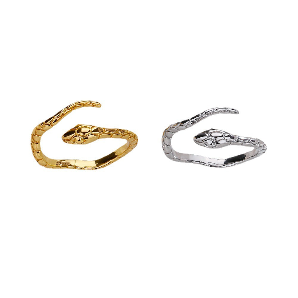 Simple Snake Design Gold Plated Adjustable Ring for Women