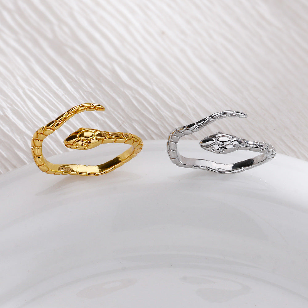 Simple Snake Design Gold Plated Adjustable Ring for Women