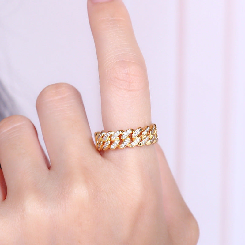 Simple Style Zircon Brass Gold Plated Silver Plated Hip Hop Cuban Rings 8mm for Couples