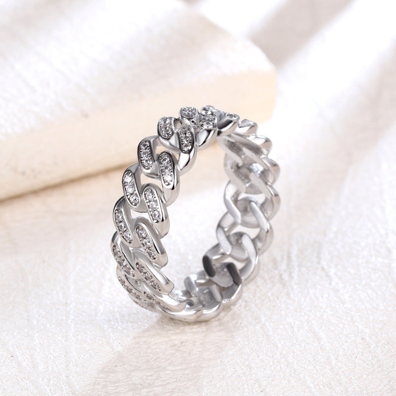 Simple Style Zircon Brass Gold Plated Silver Plated Hip Hop Cuban Rings 8mm for Couples