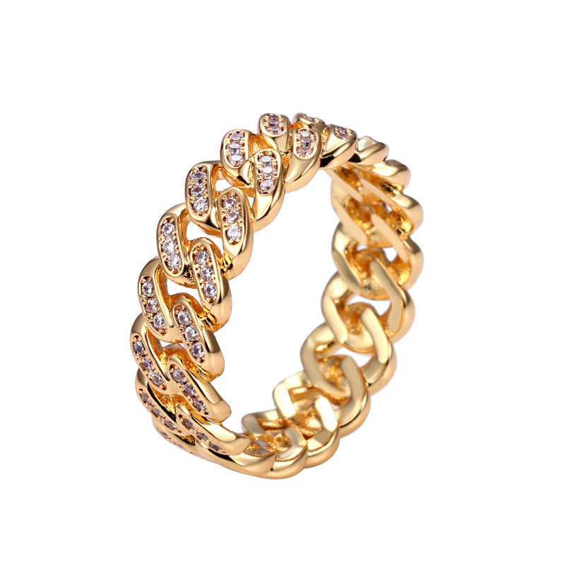 Simple Style Zircon Brass Gold Plated Silver Plated Hip Hop Cuban Rings 8mm for Couples