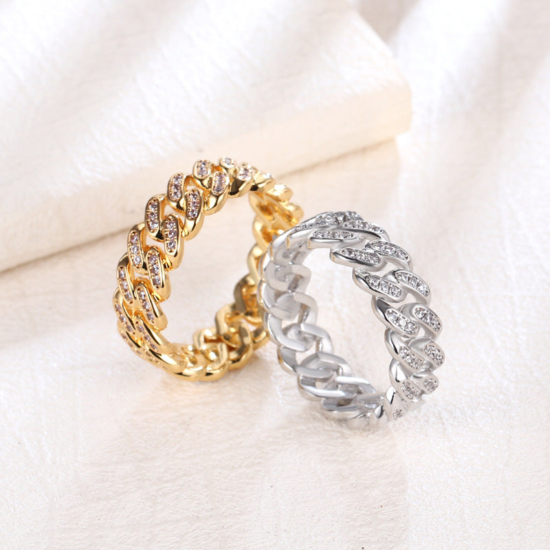 Simple Style Zircon Brass Gold Plated Silver Plated Hip Hop Cuban Rings 8mm for Couples