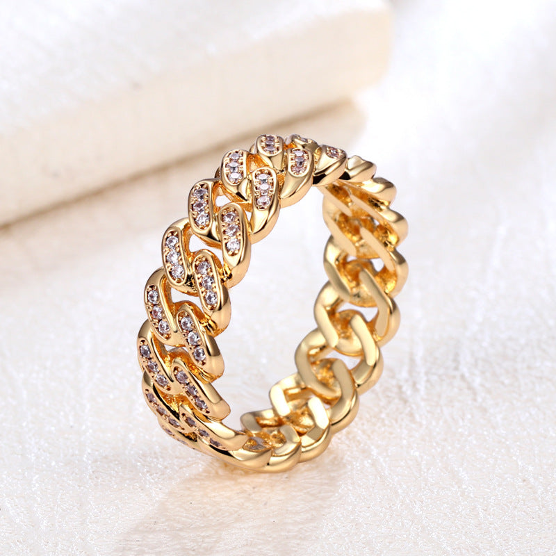 Simple Style Zircon Brass Gold Plated Silver Plated Hip Hop Cuban Rings 8mm for Couples