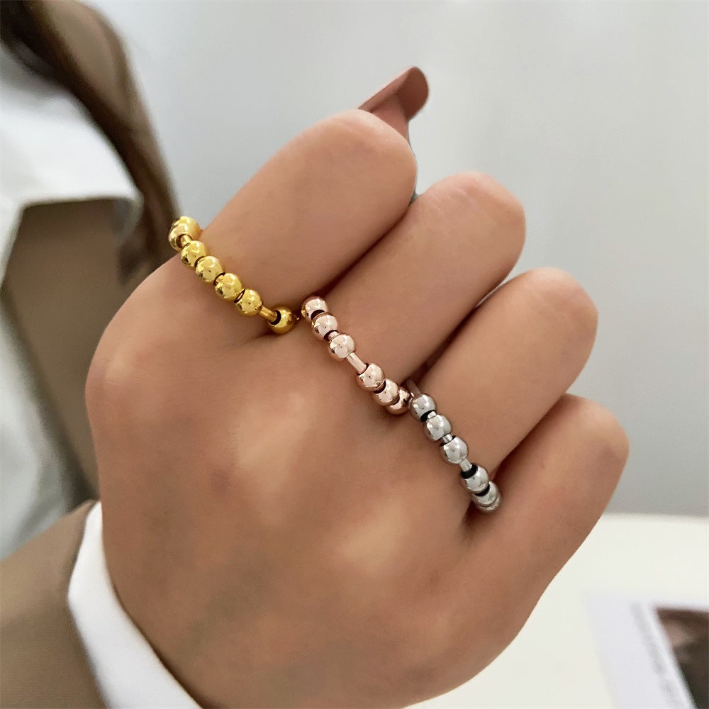 Simple Stainless Steel Beaded Adjustable Spinner Ring