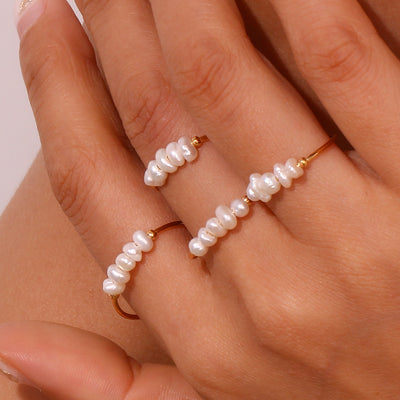 Simple Style 18K Gold Plated Stainless Steel Ring with Freshwater Pearls