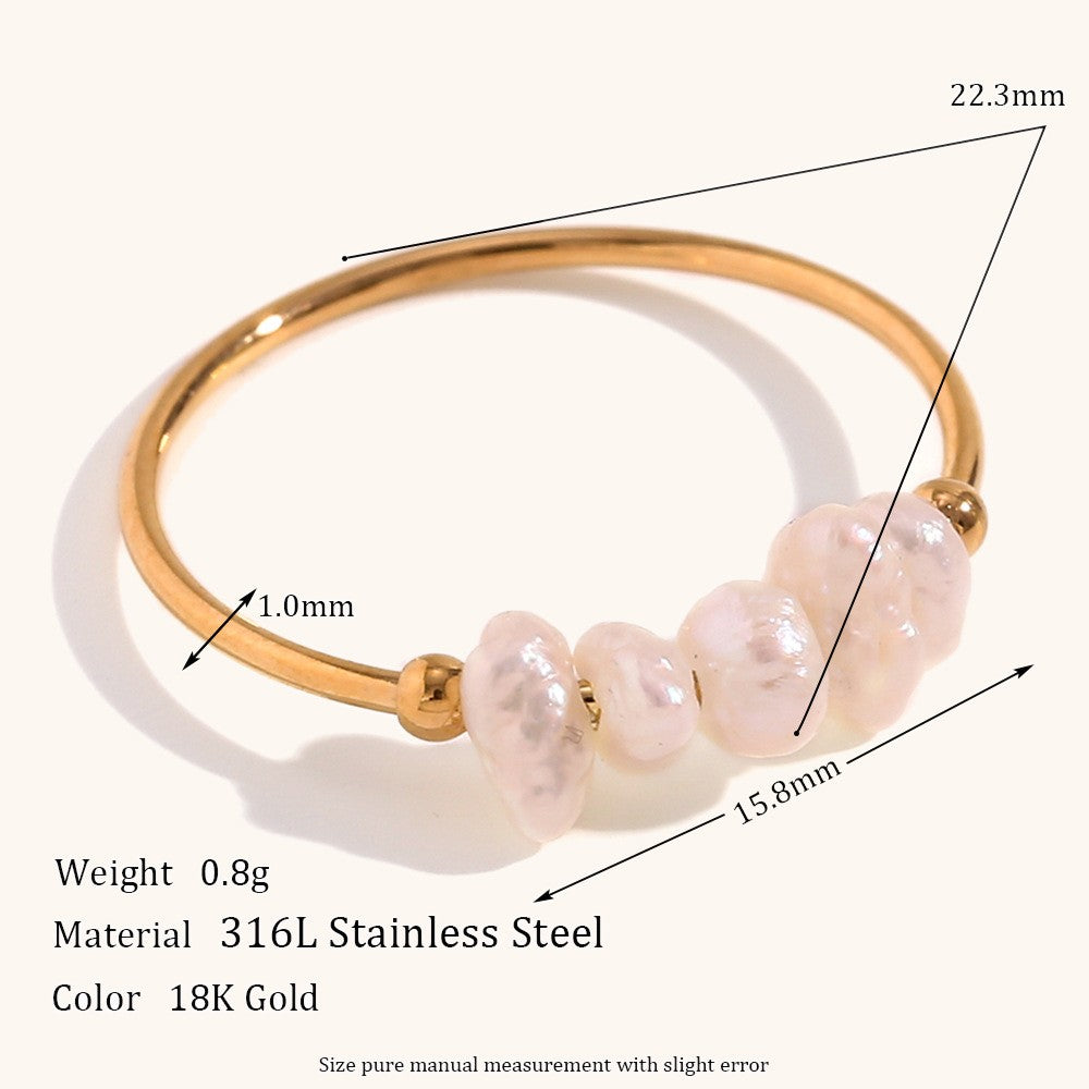 Simple Style 18K Gold Plated Stainless Steel Ring with Freshwater Pearls